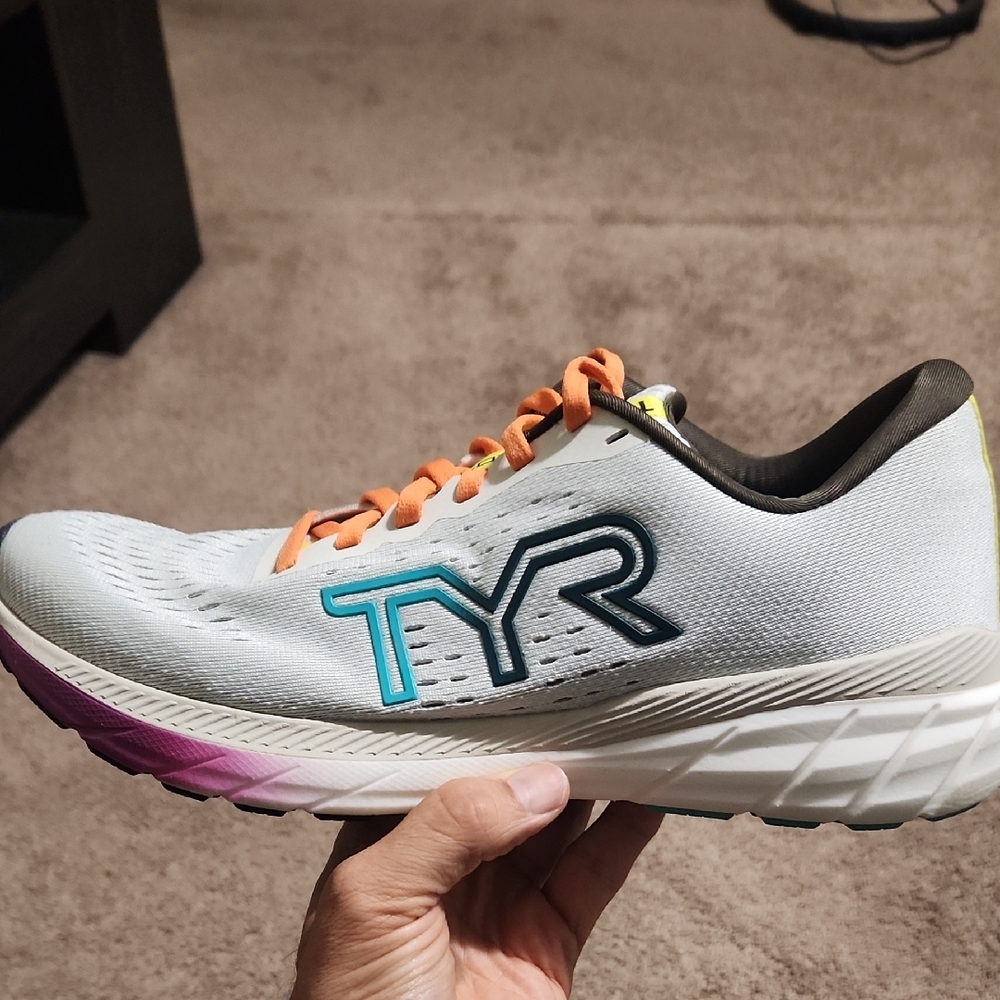 White Athletic Shoes with Orange Laces - Picture 2 of 8